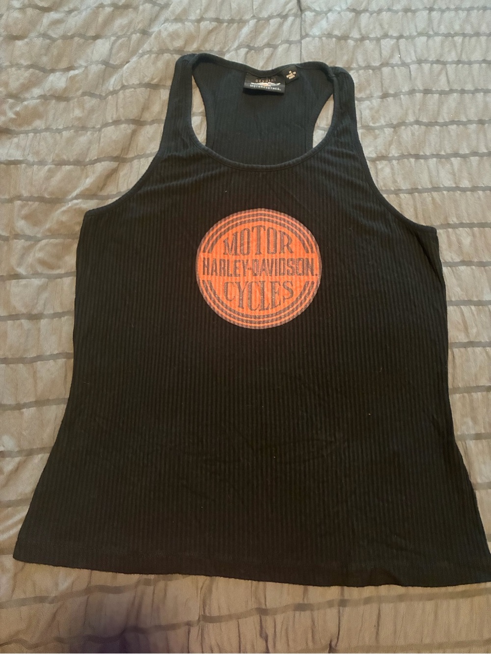 Harley-Davidson Black Ribbed Tank with Orange Round Logo